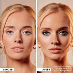 Avant après crayon yeux Iconic London Smokey Eye Duo Kajal teinte Midnight Black, regard intensifié, maquillage précis et effet smoky longue tenue